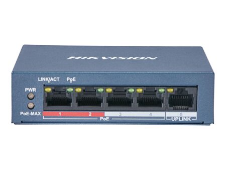 Hikvision Value Series DS-3E0105P-E/M - Conmutador - sin gestionar - 4 x 10/100 (PoE+) + 1 x 10/100 (enlace ascendente) - sobremesa - PoE+ (35 W) - alimentación cc