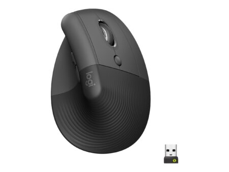 Logitech Lift Vertical Ergonomic Mouse - Ratón vertical - ergonómico - 6 botones - inalámbrico - 2.4 GHz Bluetooth - receptor de USB Logitech Logi Bolt - grafito