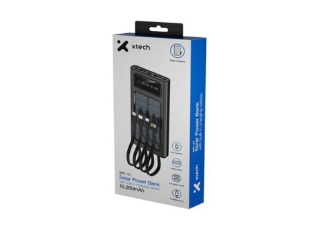 Xtech XPB-100 - Solar Power Bank - 24 pin USB-C / 4 pin USB Type A / 5 pin Micro-USB Type A - 24 pin USB-C / 4 pin USB Type A / 5 pin Micro-USB Type A - Lithium ion polymer - Para Universal - built-in charg cables10,000mAh.